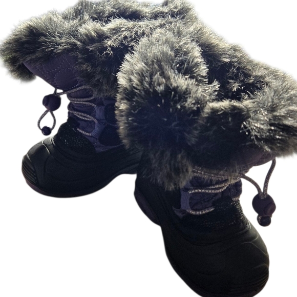 Kamik Little Kids Winter Boots with Faux Fur Trim - Black and Purple Size 5 - Picture 1 of 6